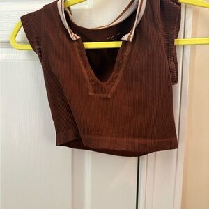 Urban Outfitters Cropped Brown Sleeveless Ribbed Top
